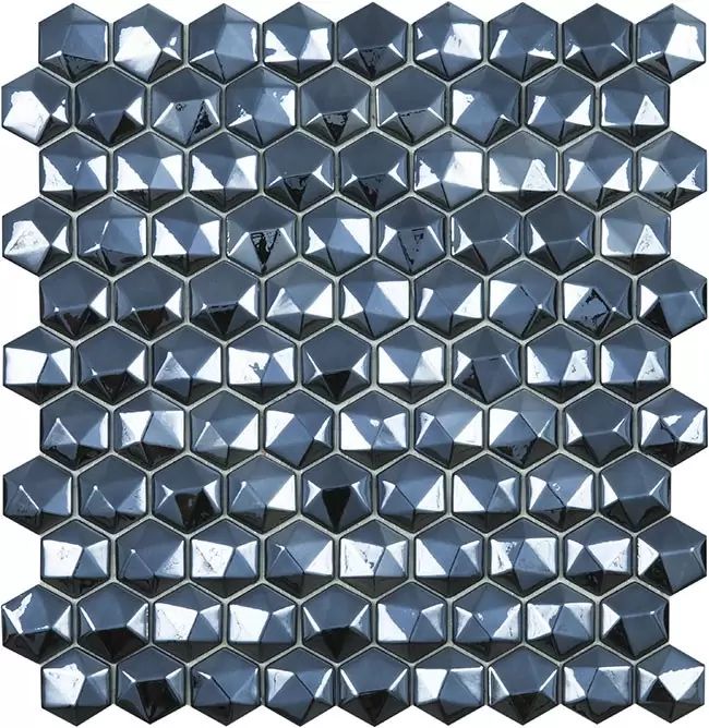 3.5x3.5 Fekete - Diamond Black - Hexagon (gyémánt alakú) üvegmozaik wellness burkolat