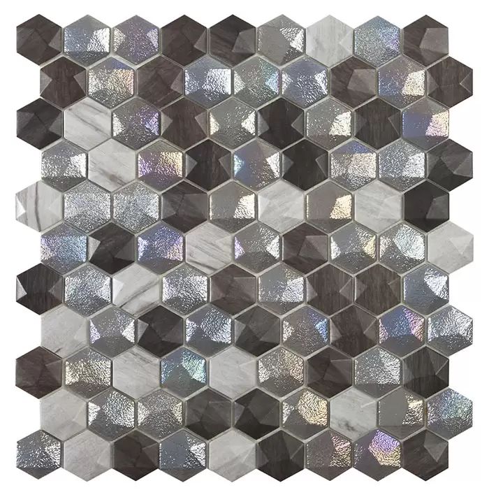 3.5x3.5 Barna - Elite Forest Mix - Hexagon (gyémánt alakú) üvegmozaik wellness burkolat