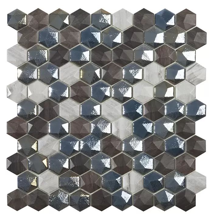 3.5x3.5 Barna - Elite Sapelly Mix - Hexagon (gyémánt alakú) üvegmozaik wellness burkolat