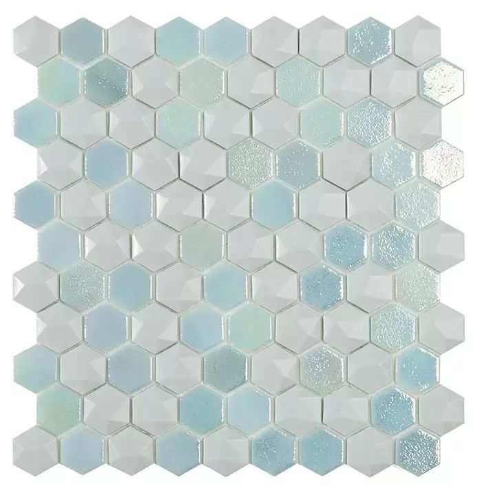 3.5x3.5 Fehér-Türkizkék - Elite Glacier Mix - Hexagon (gyémánt alakú) üvegmozaik wellness burkolat