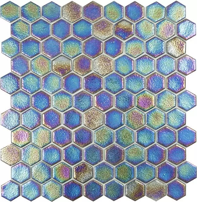 3.5 Sötétkék-Lila-Arany - Shell Deep - Hexagon üvegmozaik wellness burkolat