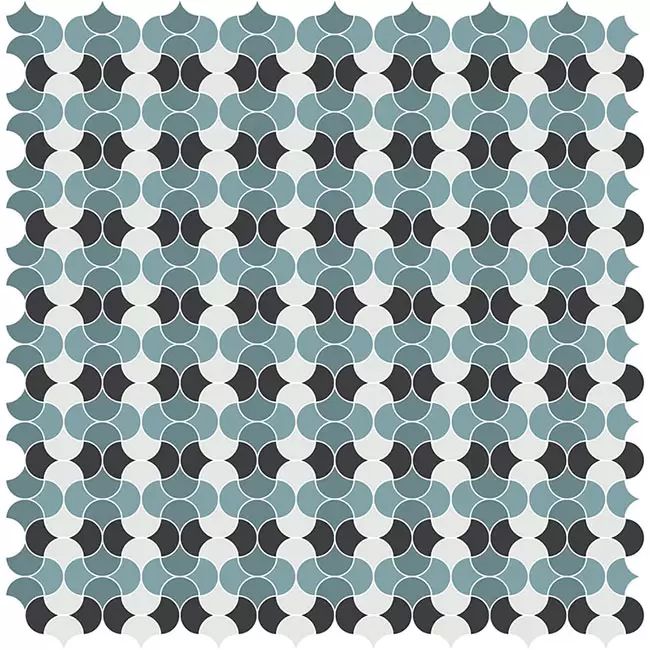 3.6x2.9 cm Türkizzöld-Fehér-Fekete - Soul Composicion Ornamental - Matt dekor halpikkely üvegmozaik wellness burkolat
