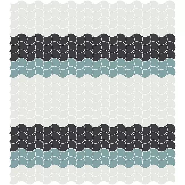 3.6x2.9 cm Türkizzöld-Fehér-Fekete-Kék - Soul Composicion Ondas - Matt dekor hullám halpikkely üvegmozaik wellness burkolat