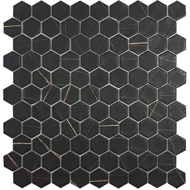 3.5 Fekete márványos - Supreme Sahara - Hexagon üvegmozaik wellness burkolat