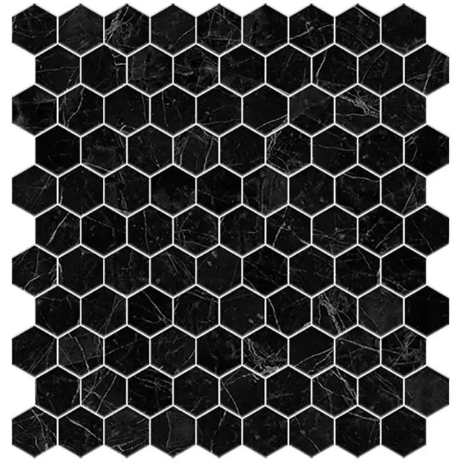 3.5 Fekete márványos - Supreme Marquina - Hexagon üvegmozaik wellness burkolat